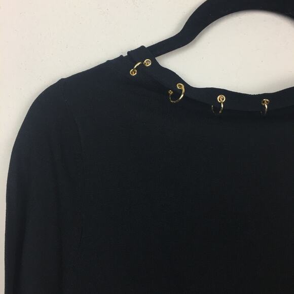 August Silk Knits Stretch Blouse Size Medium Black Ribbed Gold Grommet NWT $48 - Picture 9 of 11